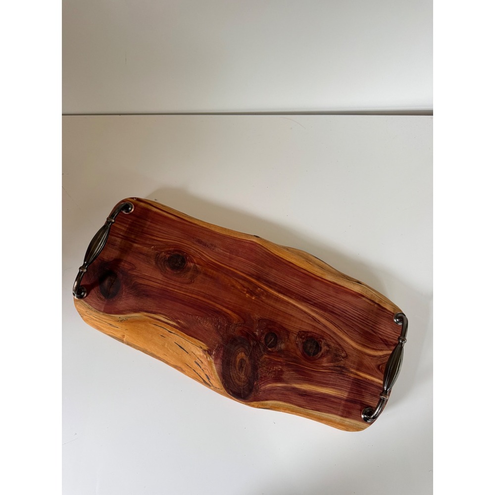Handmade Cedar Wood Charcuterie Board Live Edge Serving Tray with Handles 17x8